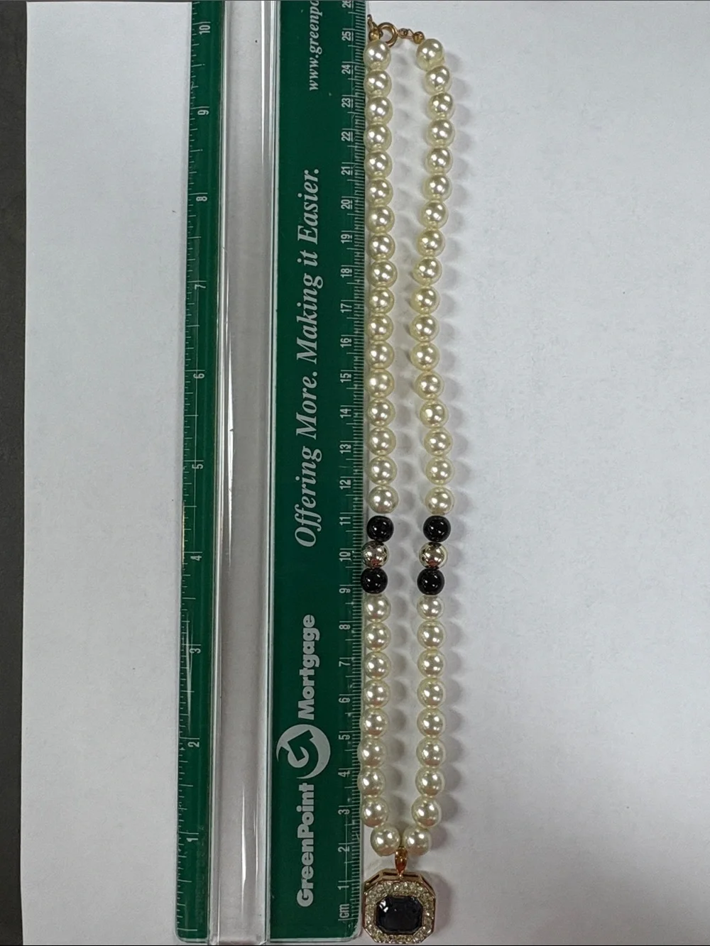 Ivory Pearl Necklace with Black Stone Pendant - Timeless Women's Jewelry